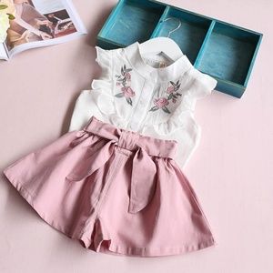 2Pcs Children Clothes Set Little Girls Sleeveless